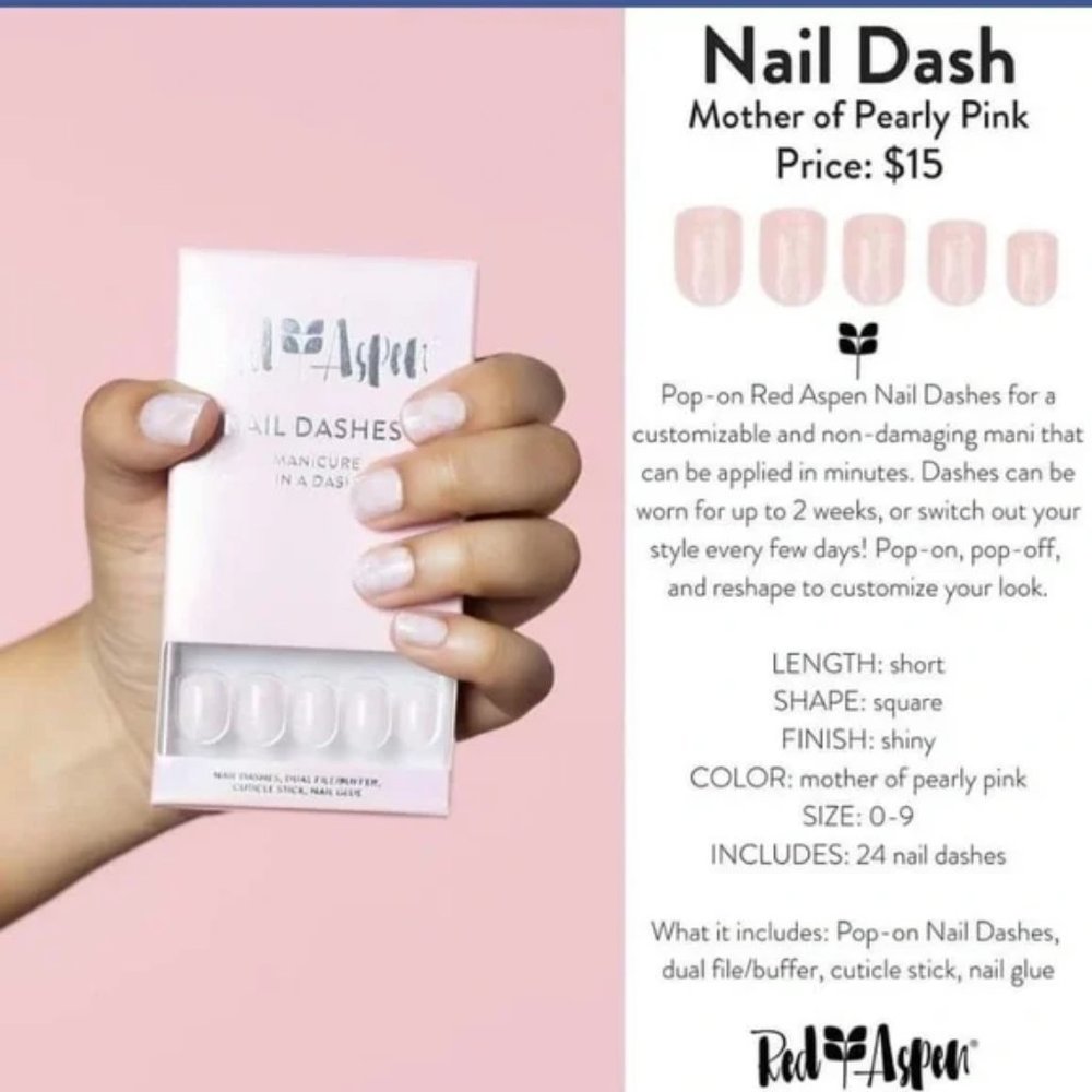 Red Aspen Nail Dashes, Mother of Pearly Pink